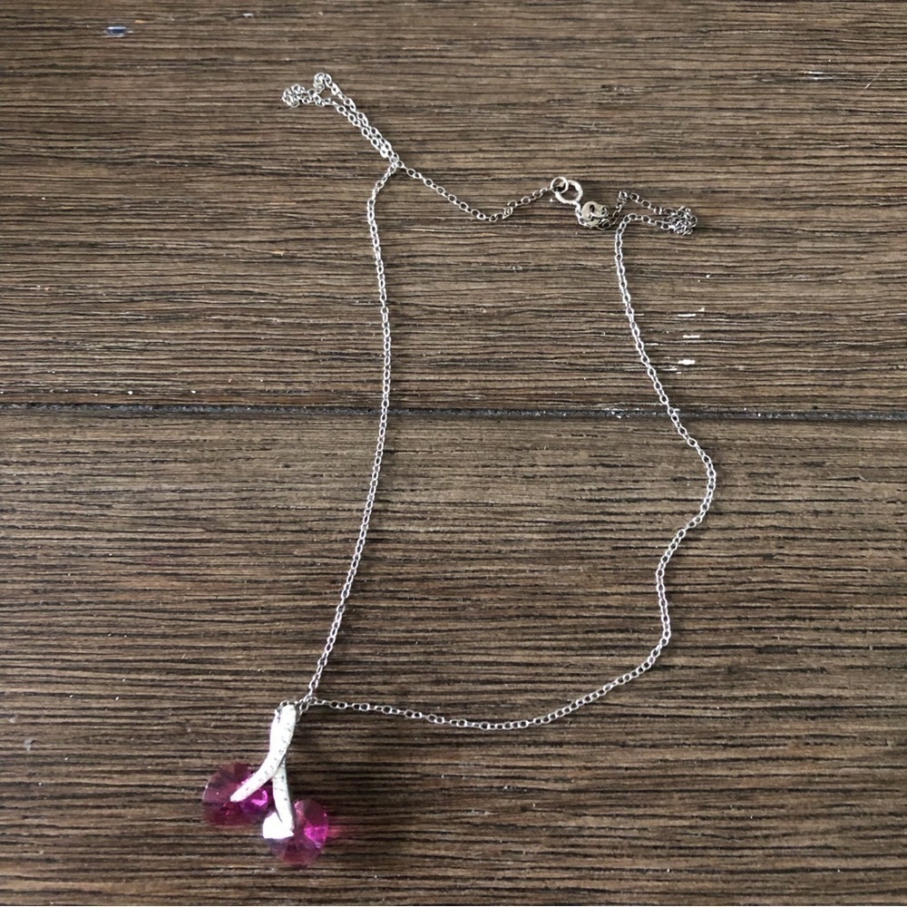 Sliver and pink double heart necklace